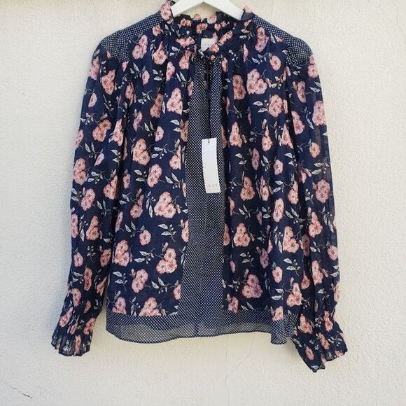 La Vie Rebecca Taylor 100% Cotton Adelle Floral Scarf Print Top - Picture 4 of 8